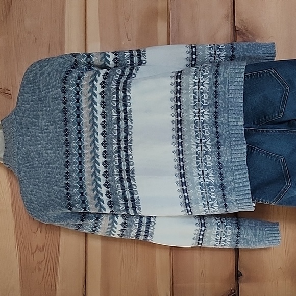 Vintage Tiara Int'l Zip-up Knit Sweater, Blues, Cream & Tan Size Medium EUC! - Picture 2 of 10